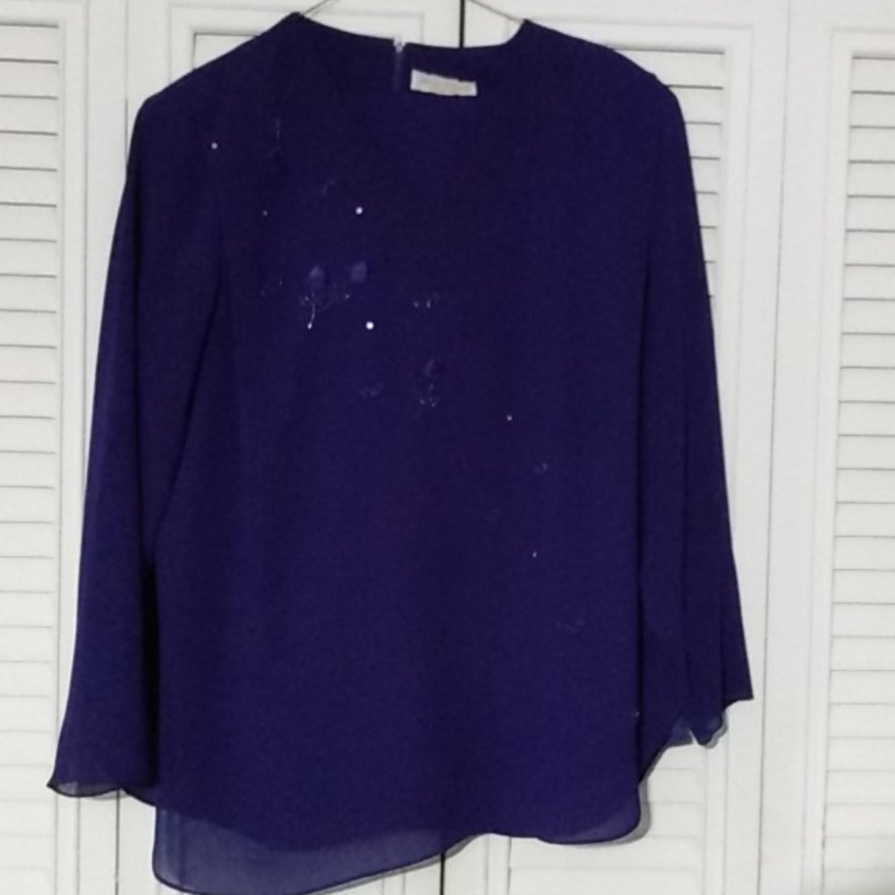 Purple pantsuit in sheer fabric. 16W